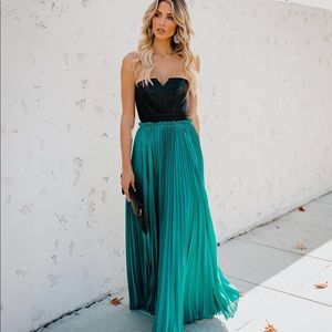 Strapless faux leather/teal dress